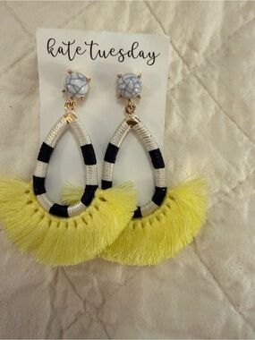 Yellow Fringe Teardrop Drop Earrings